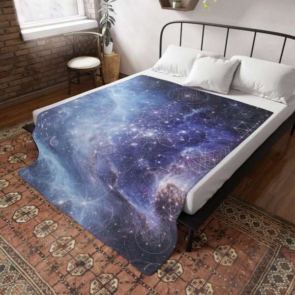 Sacred Geometry Fleece Blanket - Blue Snowball Nebula