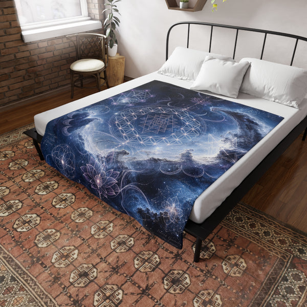 Sacred Geometry Fleece Blanket - Blue Flash Nebula