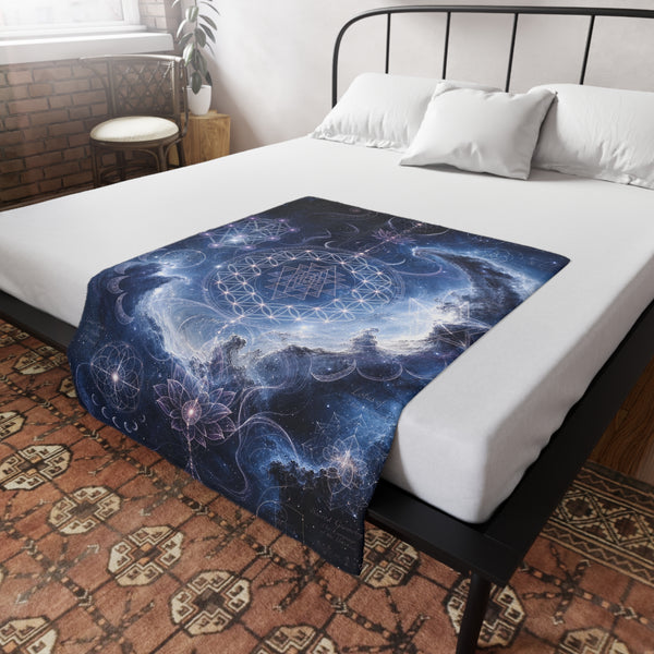 Sacred Geometry Fleece Blanket - Blue Flash Nebula