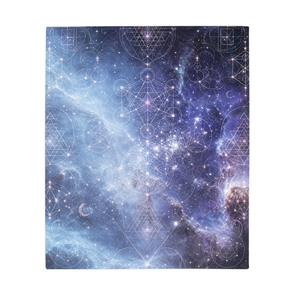 Sacred Geometry Fleece Blanket - Blue Snowball Nebula