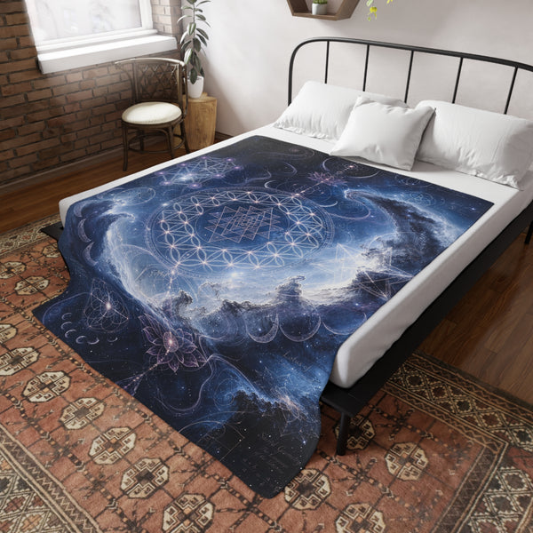Sacred Geometry Fleece Blanket - Blue Flash Nebula