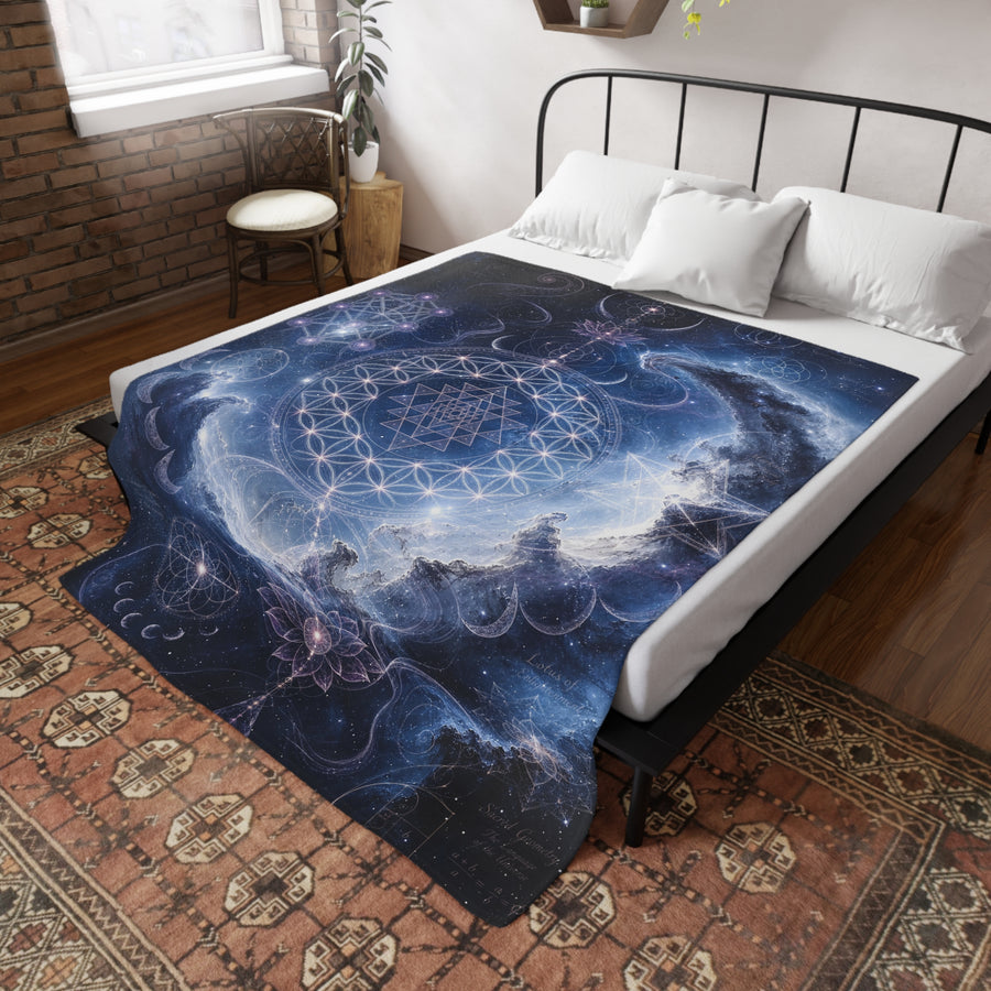 Sacred Geometry Blanket — Blue Flash Nebula