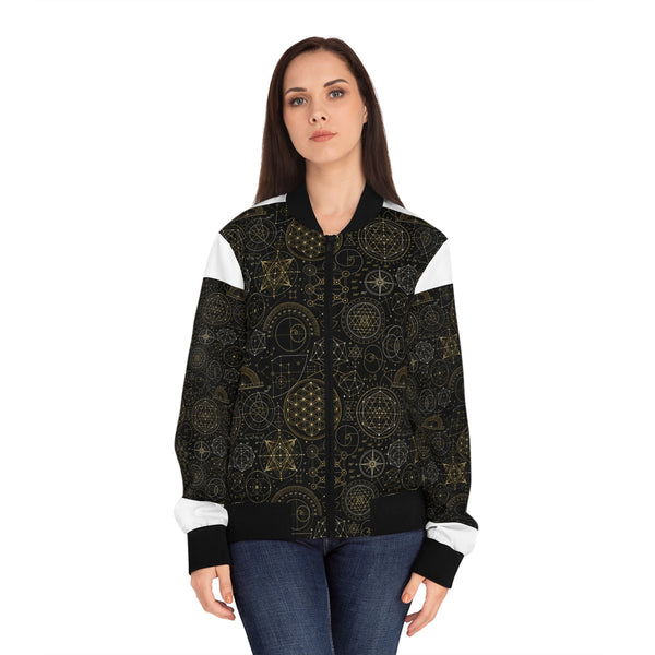 Women's Sacred Geometry Bomber Jacket — Cosmic Blueprint
