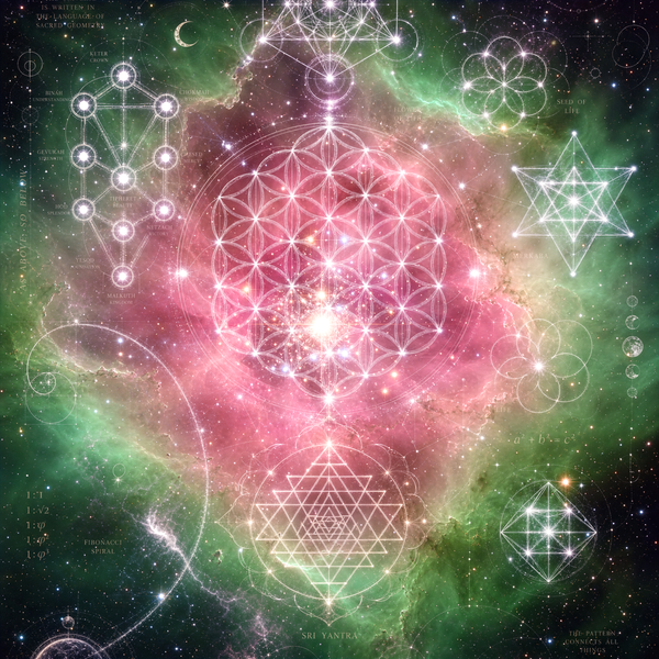 Sacred Geometry Throw Pillow Case — Cosmic Bloom — Spring