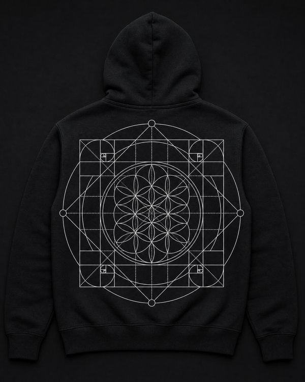 Sacred Grid Hoodie Back — Vertex Origin Studio