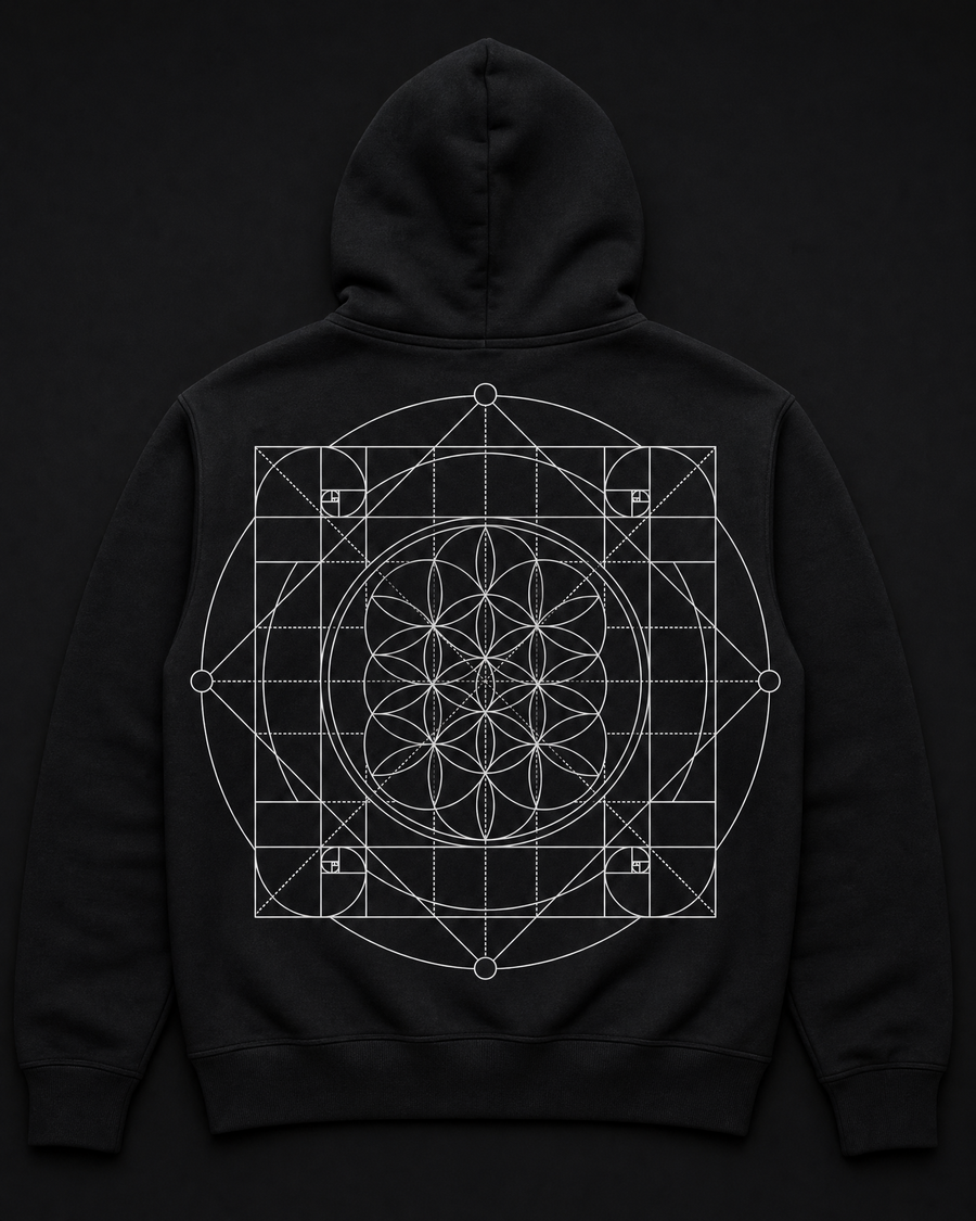 Sacred Grid Hoodie Back — Vertex Origin Studio