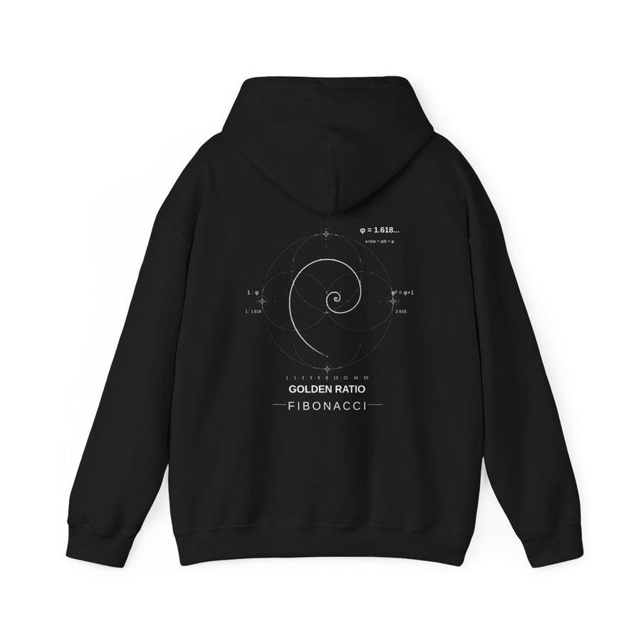 Fibonacci Spiral Hoodie — Black — Back Design