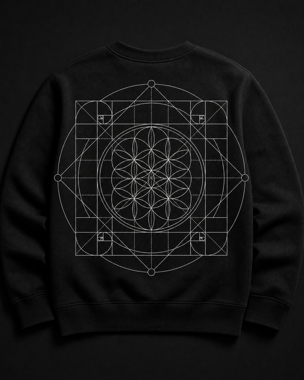 Sacred Grid Crewneck back — Vertex Origin Studio