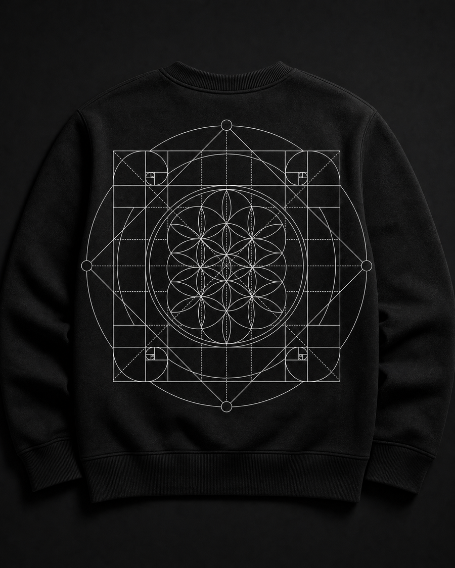Sacred Grid Crewneck back — Vertex Origin Studio