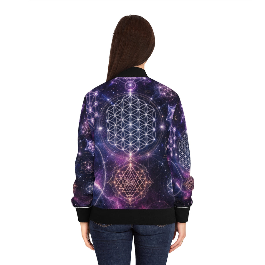 Women's Sacred Geometry Bomber Jacket — Cosmic Bloom